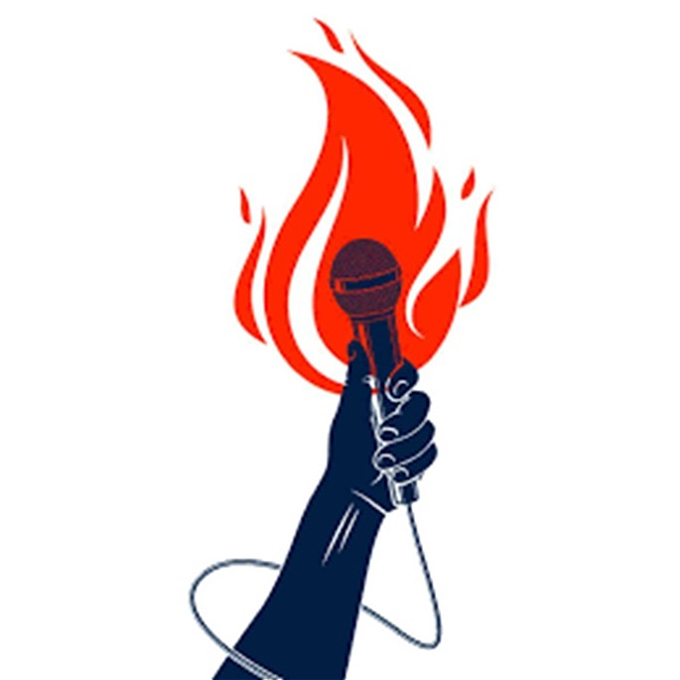 A Microphone in a hand on fire