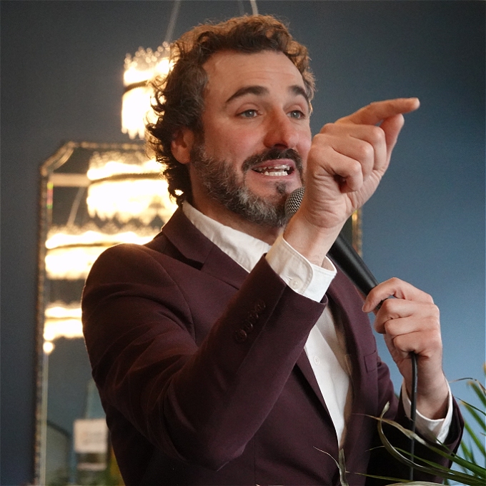 TV comic Pat Monahan performing at a previous Leicester Curry Club event