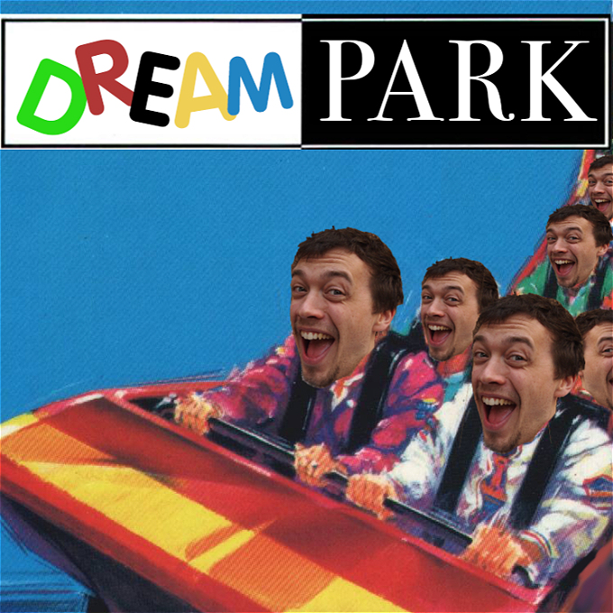 The comedian Edy Hurst's head super imposed on the rollercoaster tycoon artwork