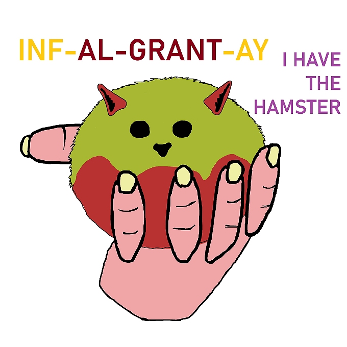 Cartoonish pink hand presenting a hamster like a gift. Along with the title of the show and a line from his most popular songs