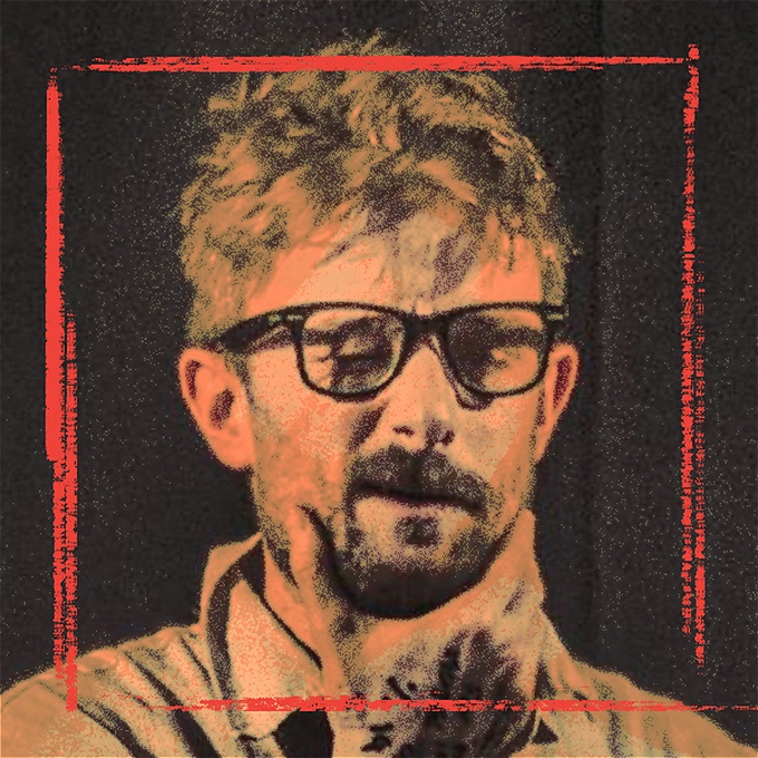 Nate Kitch the comic with his eyes closed and a red square drawn around his head.