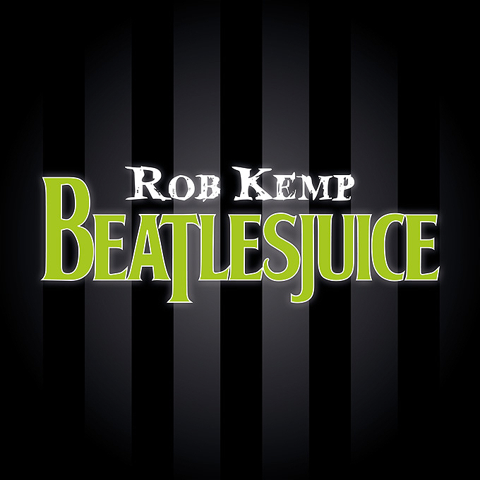 Black and white fading stripes with the title 'Beatlesjuice' in bright green letters over the top.