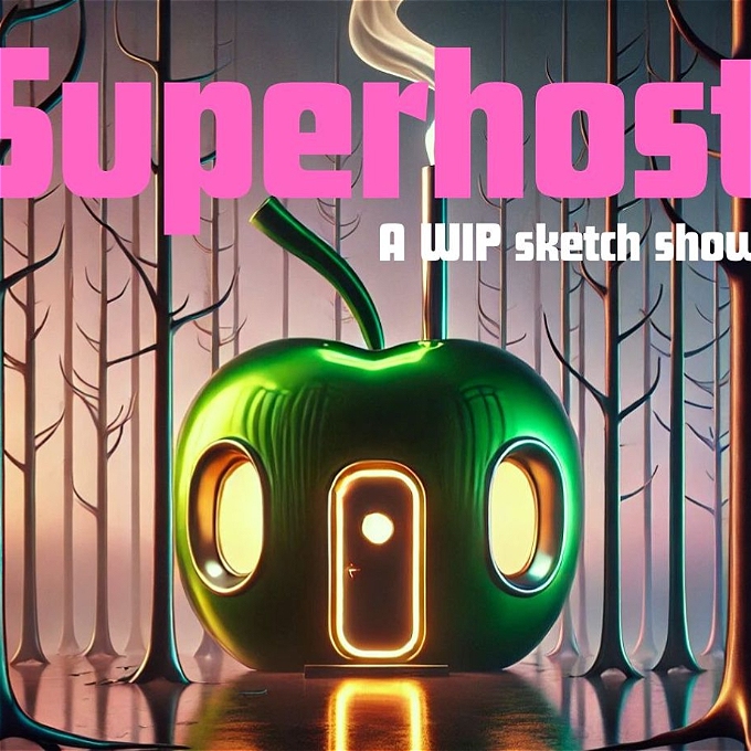 A glowing home in the shape of an apple in the middle of a mysterious wood.