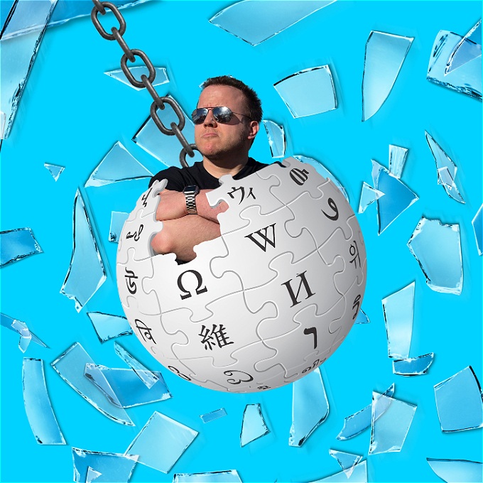 Alex Leam in the Wikipedia logo thats been made to look like a wrecking ball