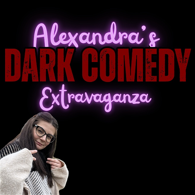 Purple and red writing in front of a black background