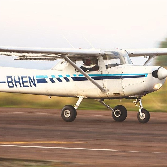 An Aeroplane lands at Leicestershire Aero Club