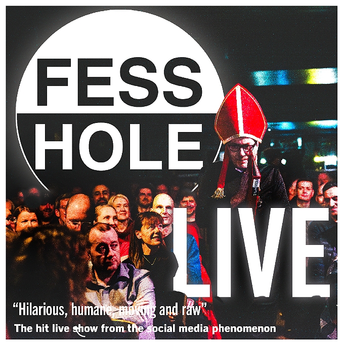 The word Fess in black text against a white background, the word hole in white text against a black background