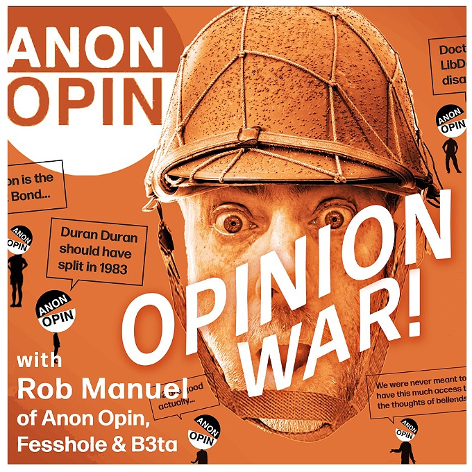 The text ANON in white against an orange background above the text OPIN in orange against a white background