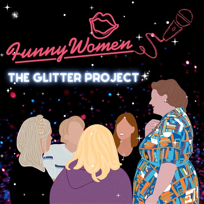 Females in a group with a black sparkle background